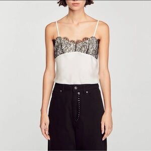 Sandro satin finish camisole with lace detail